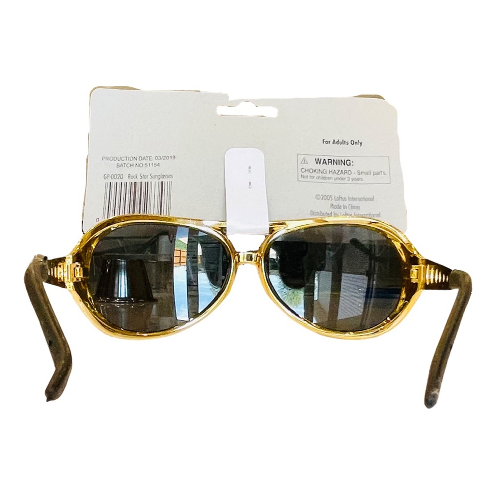 Adult Gold Elvis Aviator Sunglasses 70s Costume Cosplay Plastic/Metal NWT - Picture 3 of 6